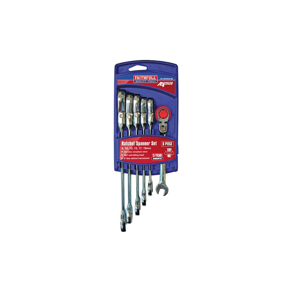 Faithfull Ratchet Combination Spanner Flex Head Set, 6 Piece