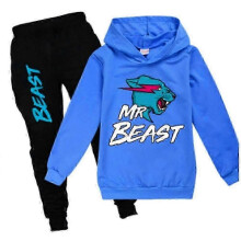 (11-12 Years, Dark Blue) Mr Beast Lightning Cat Kids Boys Girls Tracksuit Pullover Hoodie Jogging Pants Outfit 2pcs/set