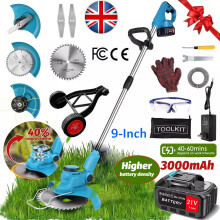 Brushless GARDEN CORDLESS GRASS TRIMMER STRIMMER 21V ELECTRIC & 2 BATTERIES