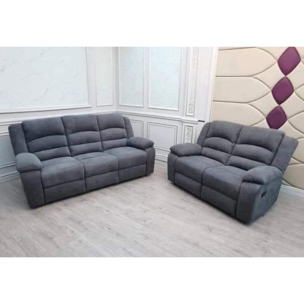 Furniture 786 Roman Fabric Recliner 3+2 Seater Sofa Set With Drink Holder Grey
