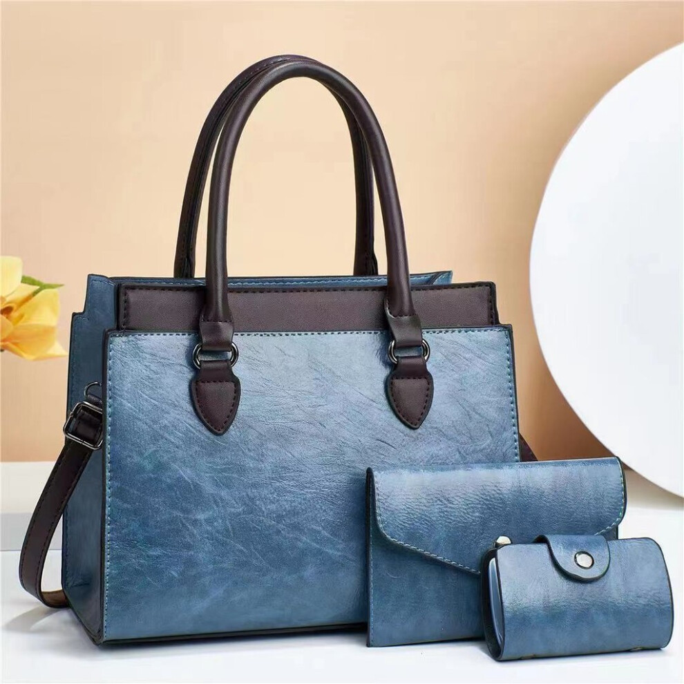 (Blue)Ensemble sac à main décontracté chic noir bordeaux rouge pour femme avec chaîne tendance et éléments de verrouillage