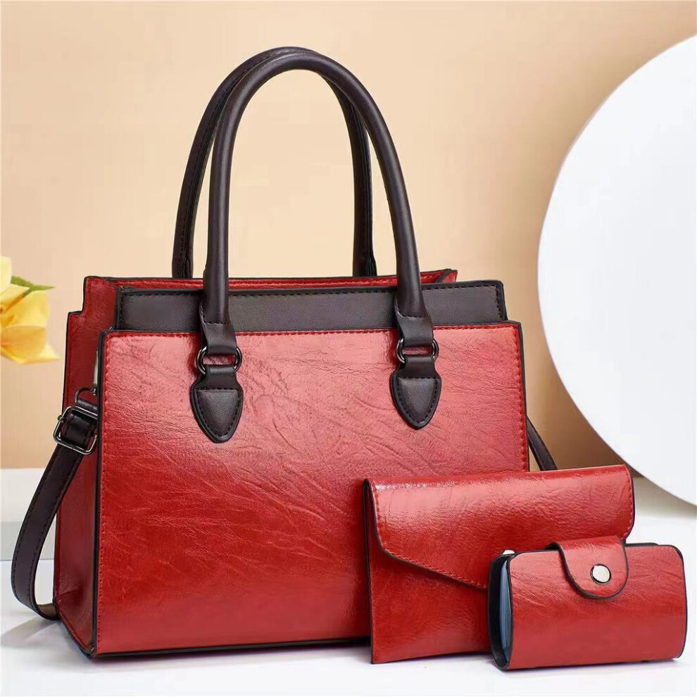(Red)Ensemble sac à main décontracté chic noir bordeaux rouge pour femme avec chaîne tendance et éléments de verrouillage