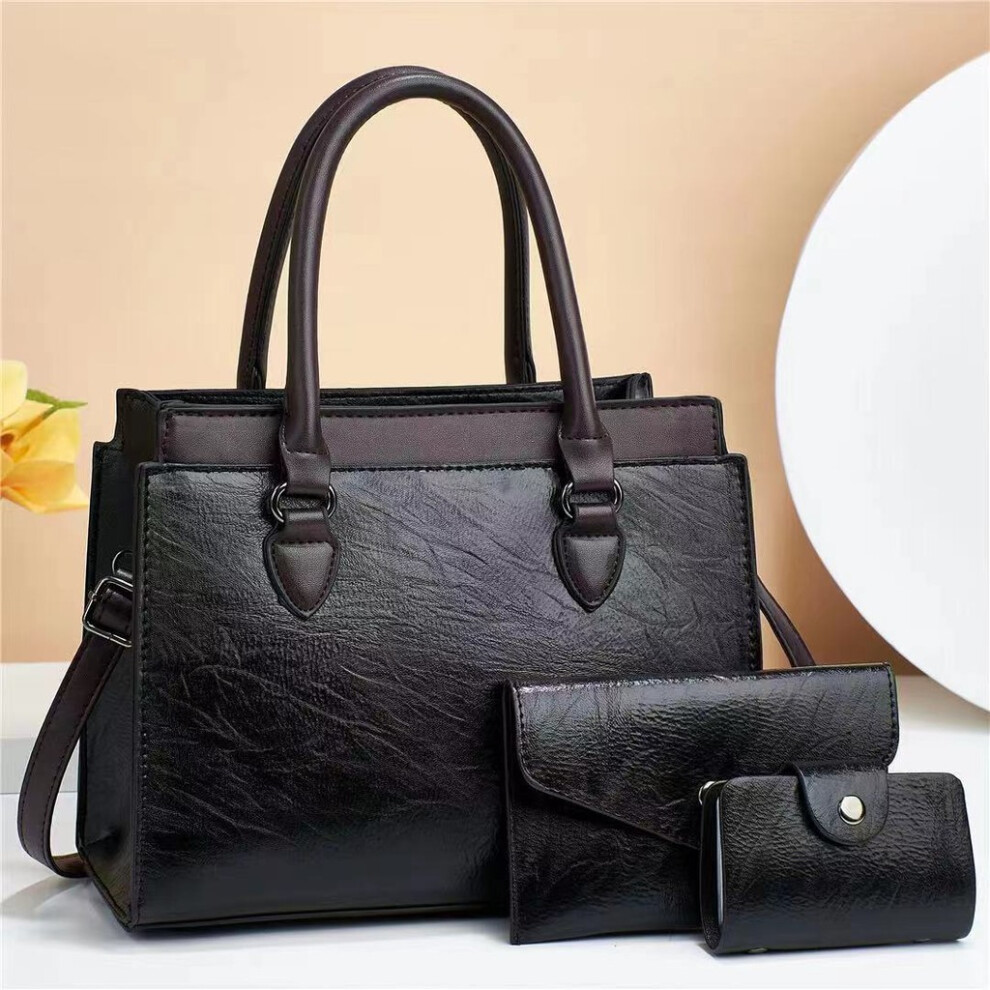 (Black)Ensemble sac à main décontracté chic noir bordeaux rouge pour femme avec chaîne tendance et serrure éléments