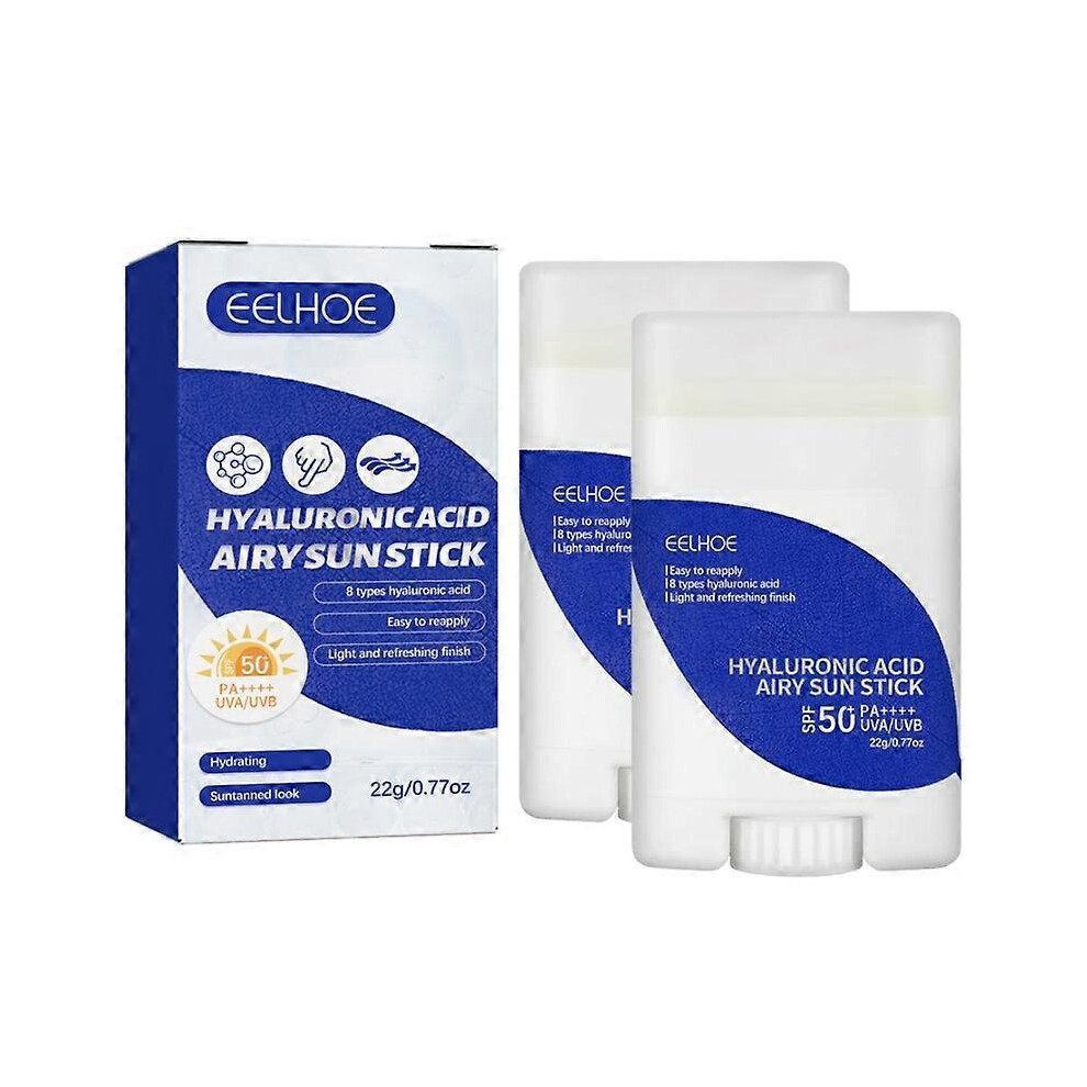 2Pcs Hyaluronic Acid Airy Sun Stick SPF50+ Pa++++ Natural Hyaluronic Acid Sun Cream, Moisturizing Sunscreen for Face