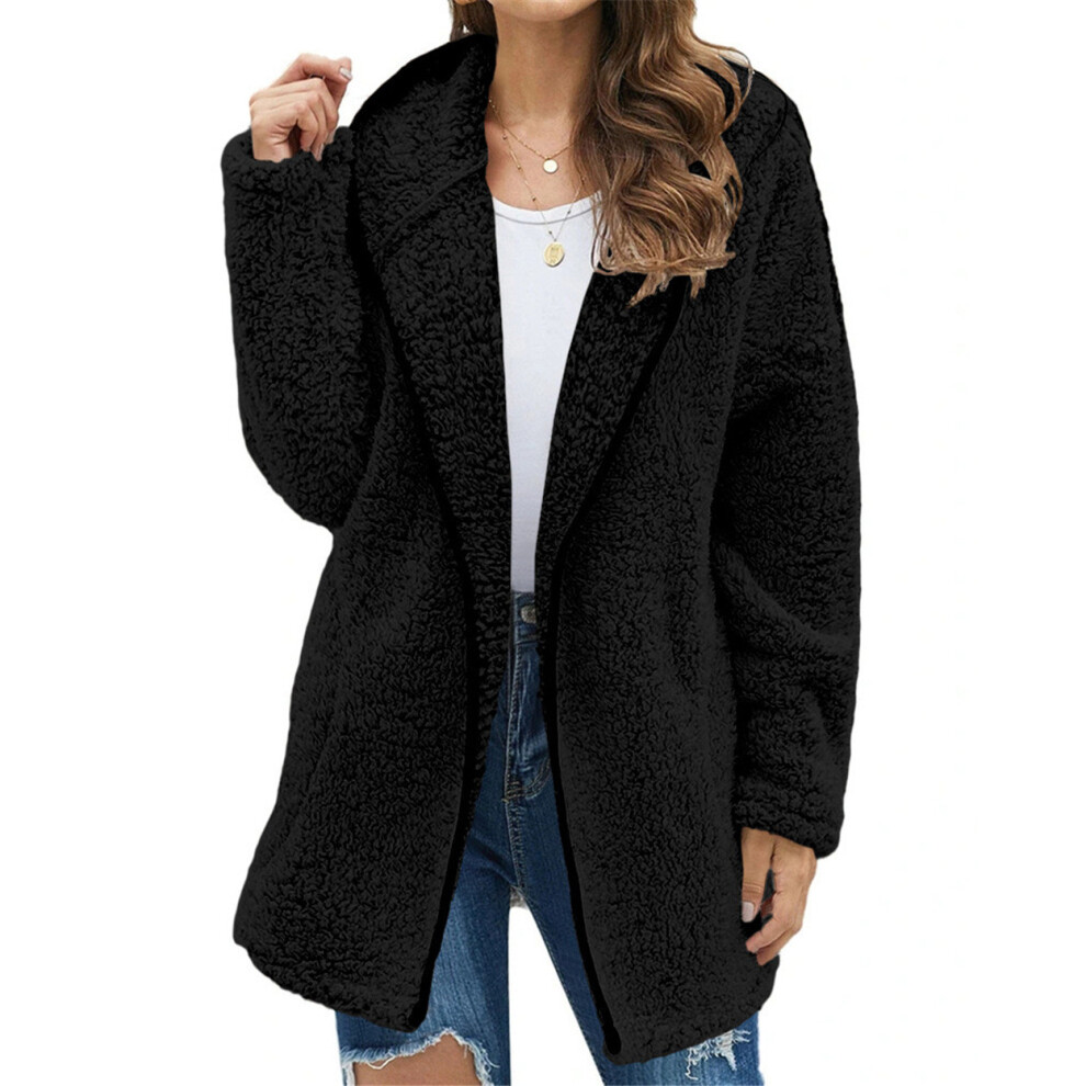 (Black,L)Peluche femme sweat à capuche hauts manteau veste manteau automne hiver vêtements d'extérieur chaud