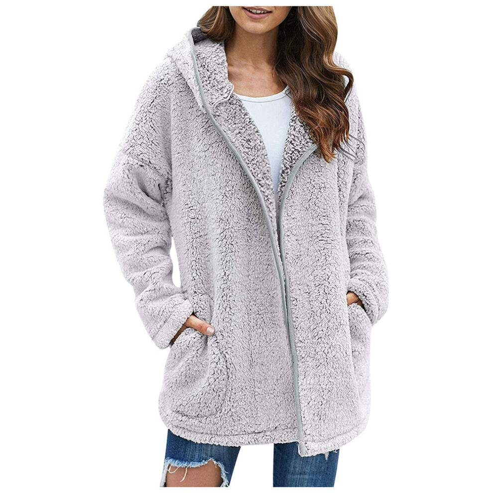 (Light Gray,S)Peluche femme sweat à capuche hauts manteau veste manteau automne hiver vêtements chauds