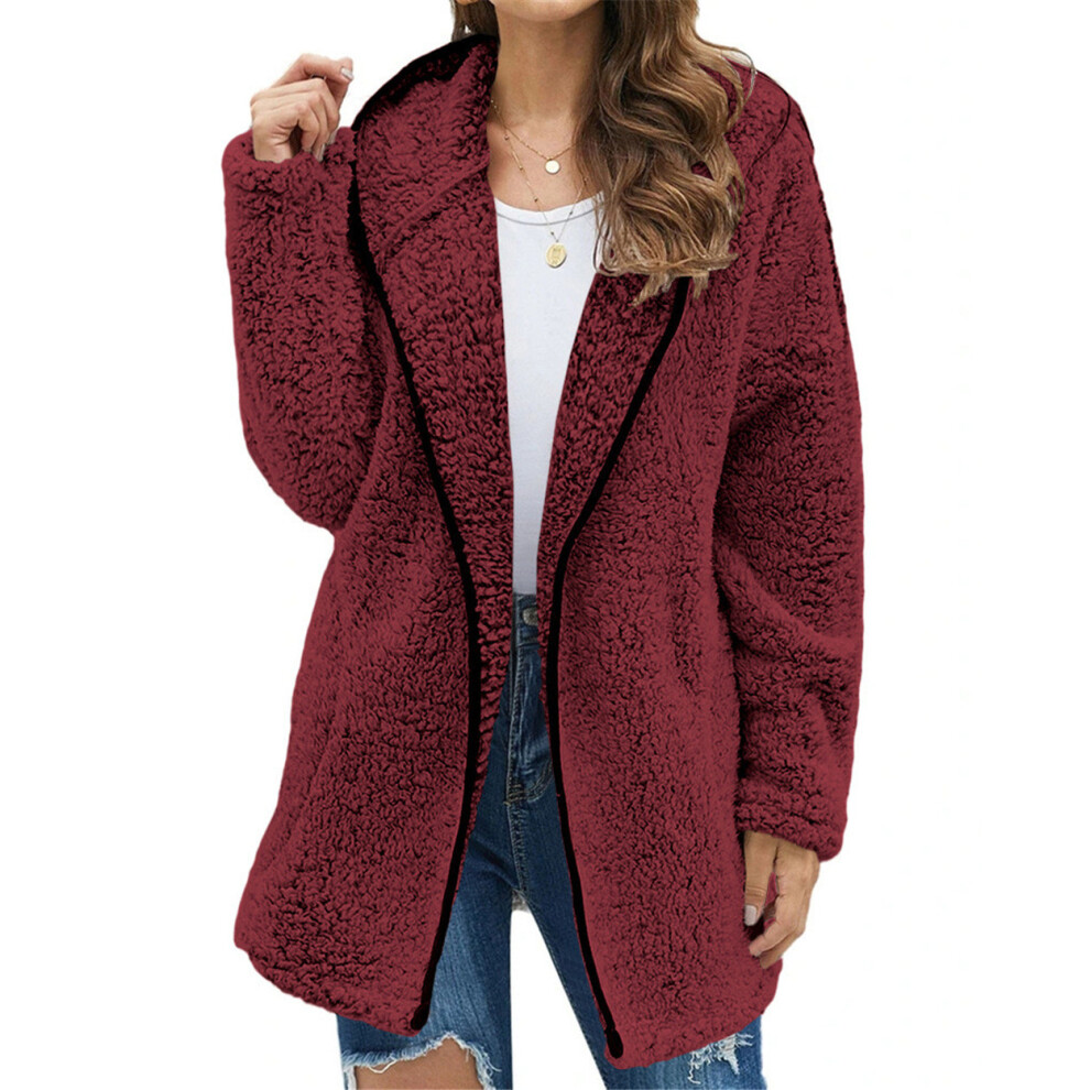 (Wine Red,3XL)Peluche femme sweat à capuche hauts manteau veste manteau automne hiver vêtements d'extérieur chaud