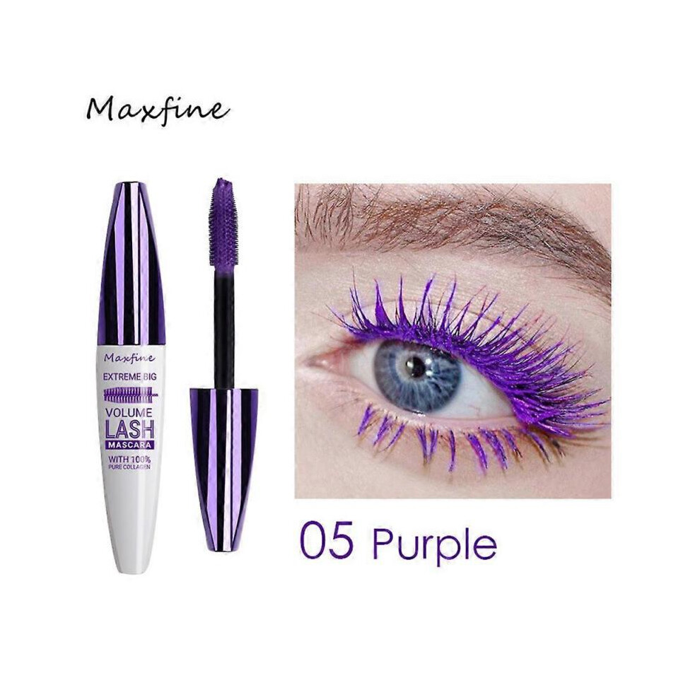 (purple) 5D Silk Fiber Blue Mascara Waterproof Long-lasting Fast Dry Non-smudge Curling Thick Mascara Lengthening Eye Lashes Makeup Tools