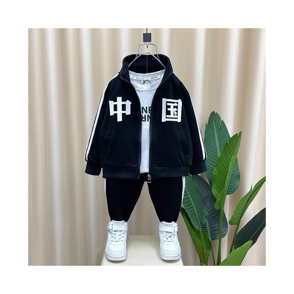 (Black,120cm)Ensemble de vêtements de sport deux pièces cool élégant garçon tenue automne tendance enfants