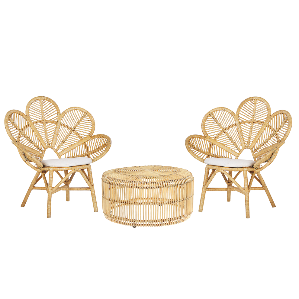 Bistro Set with Cushions FLORENTINE / LIMNI Rattan Beige
