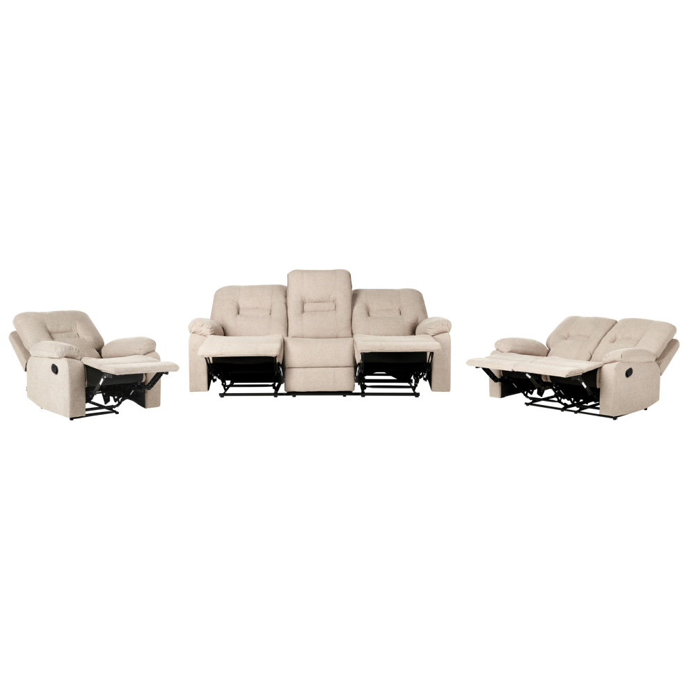 Manual Recliner Living Room Set 6 Seater BERGEN Fabric Beige