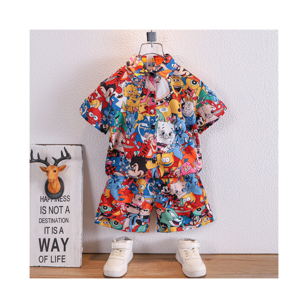 (Animal,100cm)Ensemble élégant de vêtements d'été coréens pour garçons avec chemise imprimée de dessins animés amusants short et