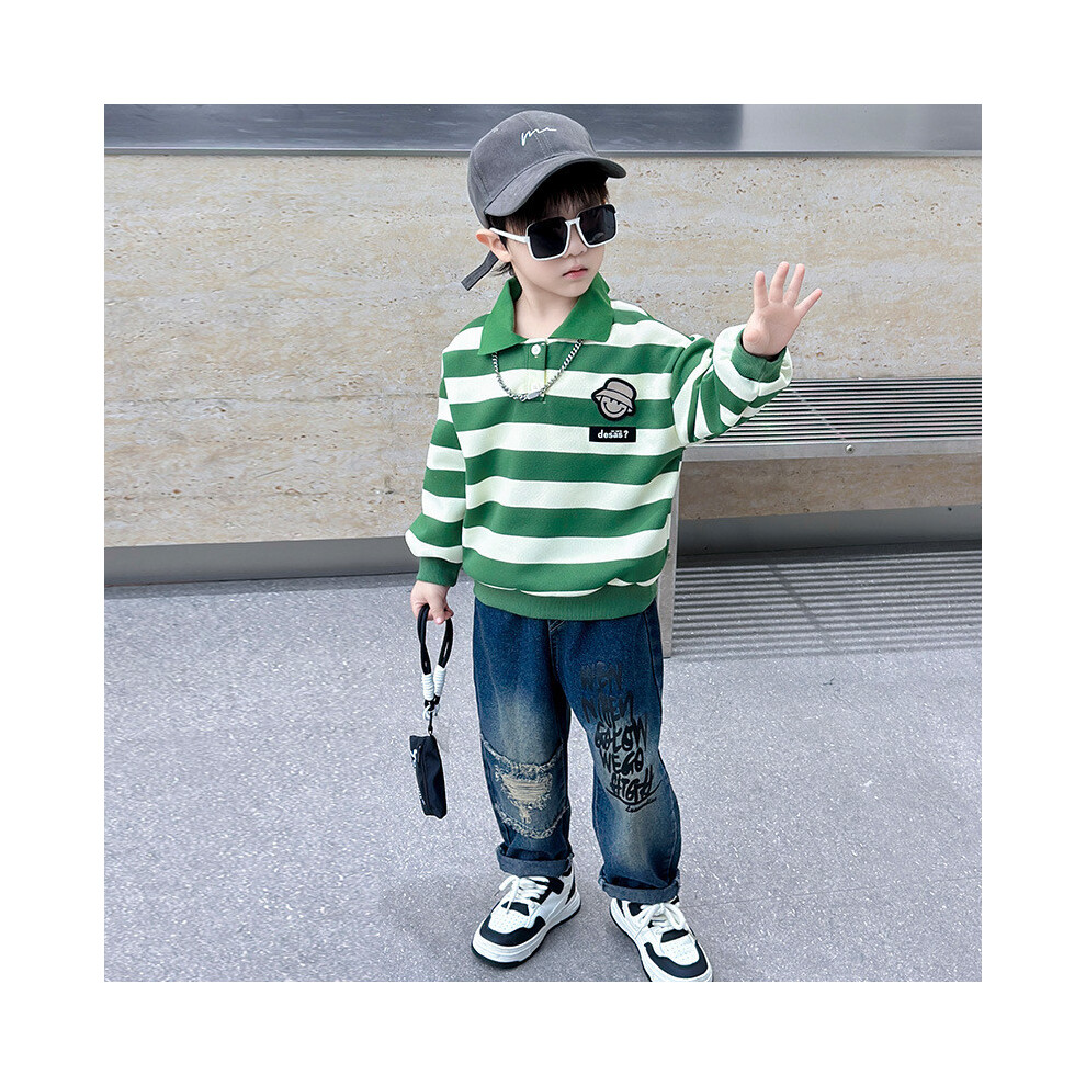(Green,120cm)Ensemble polo garçon durable et doux avec motif rayé tenue confortable pour jeune garçon