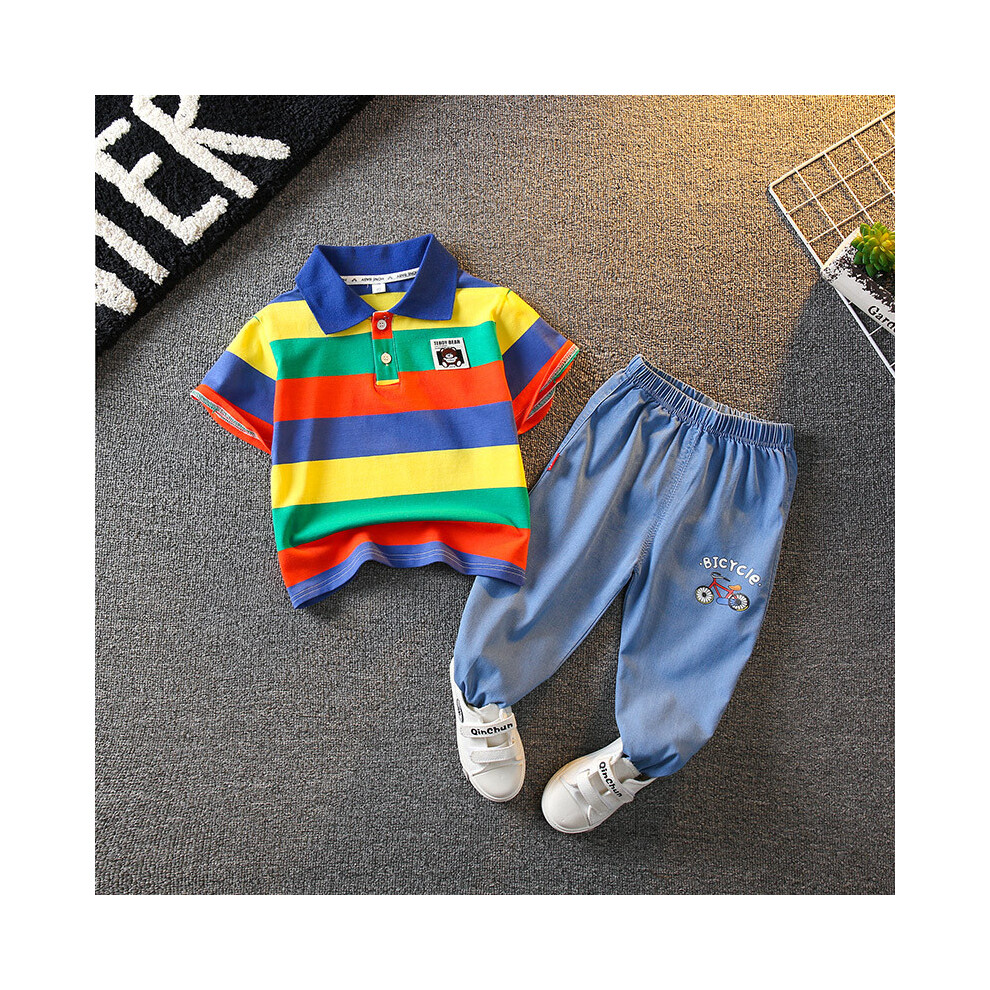 (Green,90cm)Ravissant ensemble polo rayé et pantalon long garçon parfait pour l'été