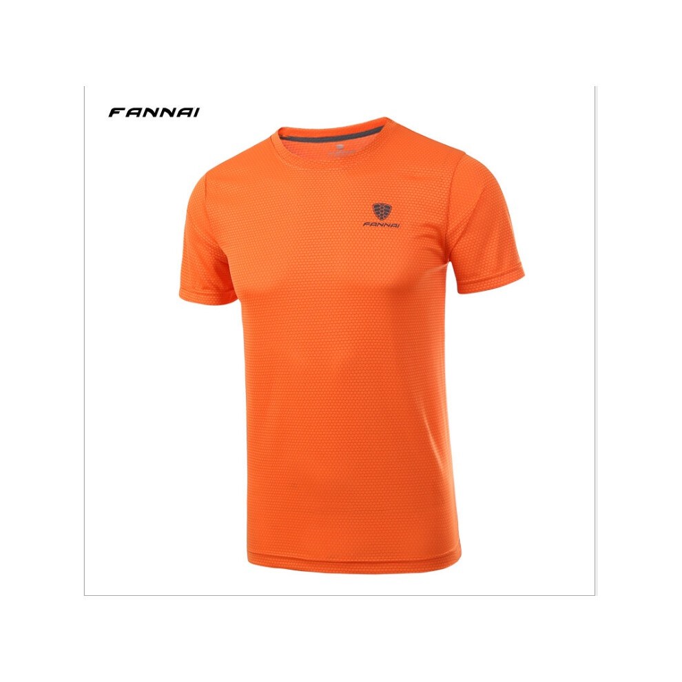 (Orange, XXXL) Sports Fit Training Slim Shirt Men Quick Dry Fitness Jersey Short Sleeve Running