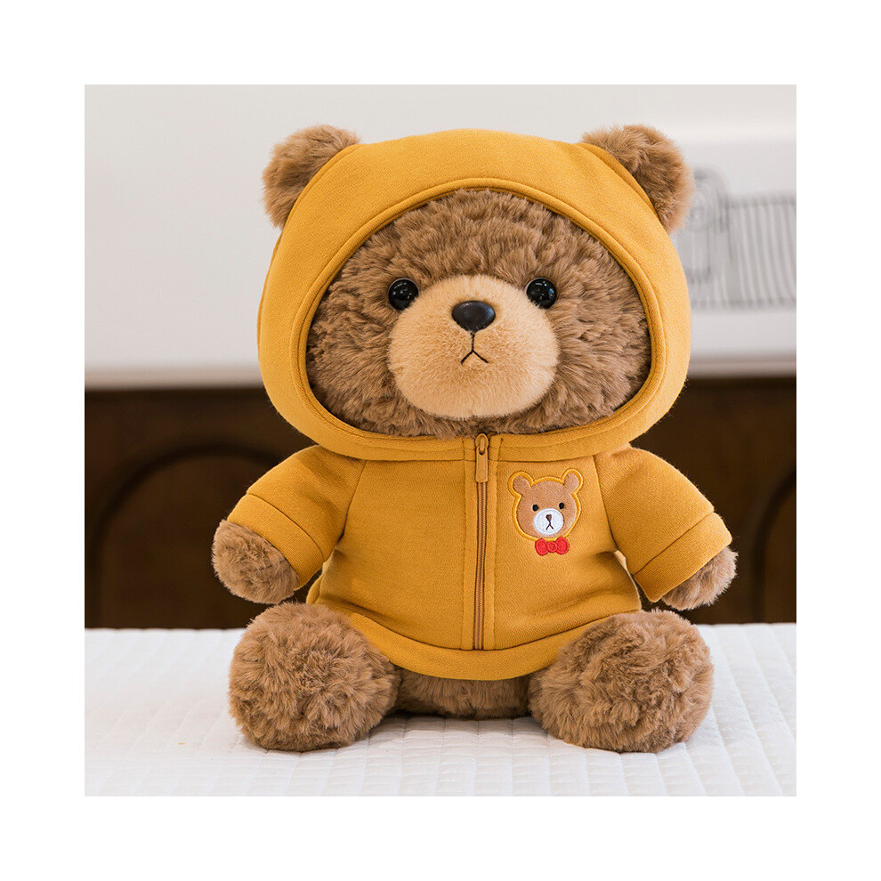 (Yellow Hoodie, 25cm) Cute Bear Teddy Plushie Plush Toy Warm Sweater Rose Velvet Gift Children Doll