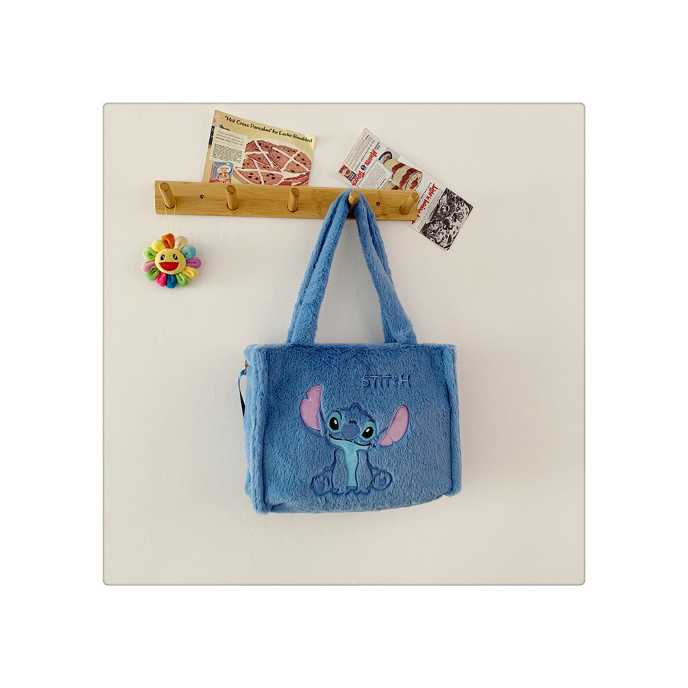 (Sitting) Plush Stitch Tote Bag For Women With Zipper Closure And Inner Daily Pocket Use