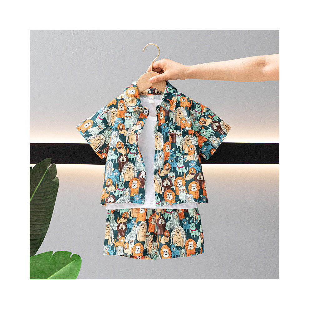 (StyleC)Élégant ensemble décontracté trois pièces été garçons chemise de dessin animé tendance tenue courte manches