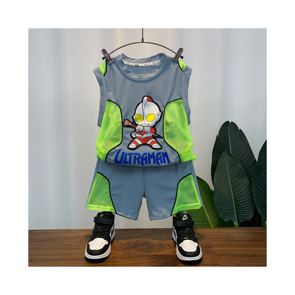 (Gray,130cm)Charmant ensemble gilet et short d'été Ultraman garçons élégant ensemble de basket-ball tissu fin doux costume deux pièces pour