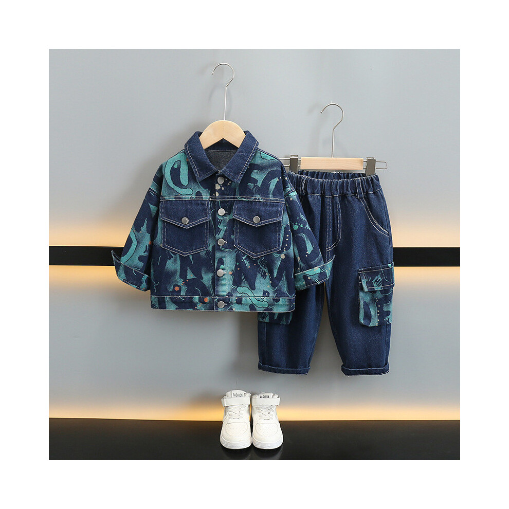 (StyleG)Ensemble vêtements en jean garçon jeune avec veste et pantalon élégants pour trois ans huit à