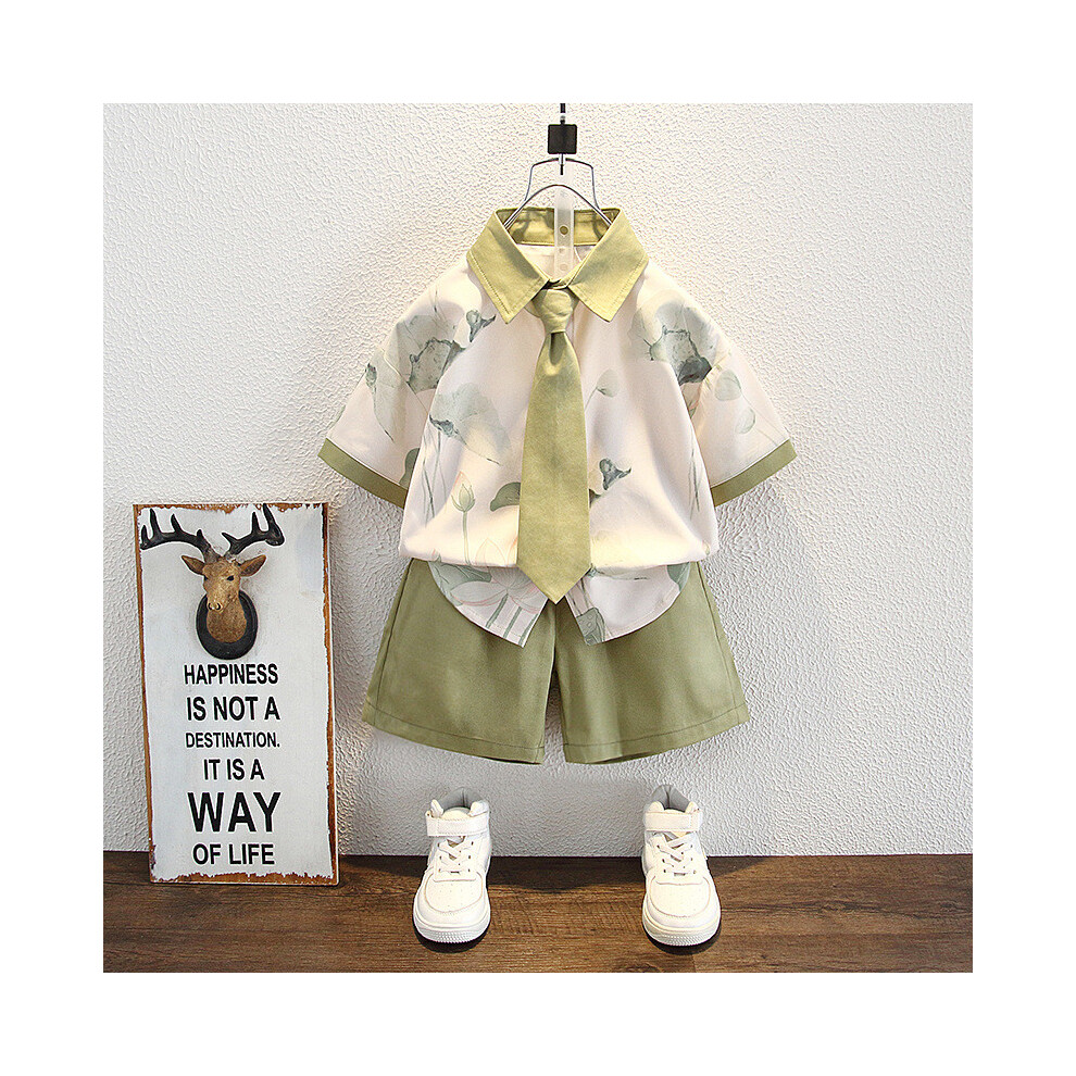 (StyleE)Ensemble cravate et chemise été garçon tendance pour enfant coton doux tenue courte manches