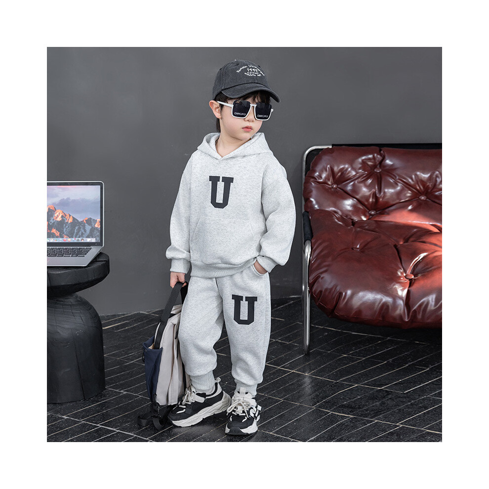 (White Gray,140cm)Ensemble tenue printemps décontractée garçon branché avec capuche et legging douillet manches longues