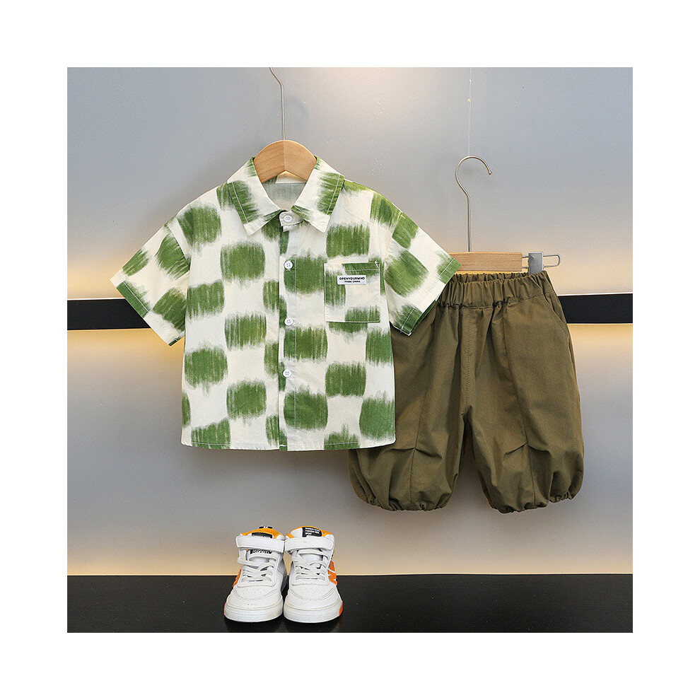 (Green,100cm)Adorable ensemble de vêtements d'été pour garçons avec chemise à carreaux à manches courtes et short parfait pour un temps chaud et