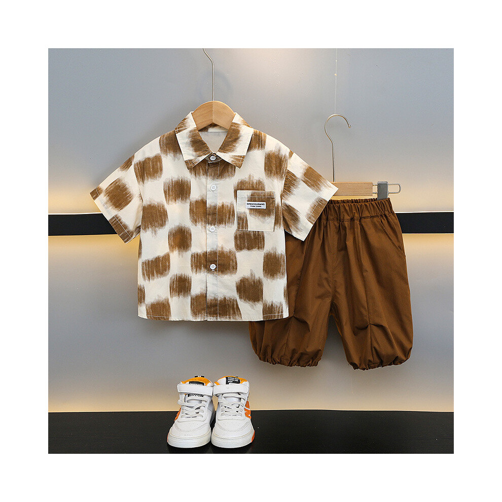 (Brown,150cm)Adorable ensemble de vêtements d'été pour garçons avec chemise à carreaux à manches courtes et short parfait pour le plaisir par
