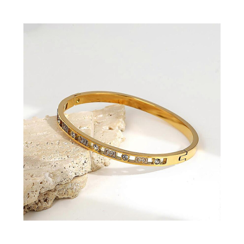 Greatera Trendy Gold Plated 316L Stainless Steel Bangles Bracelets for Women Delicate Cubic Zirconia Bracelet Party Jewelry 2024