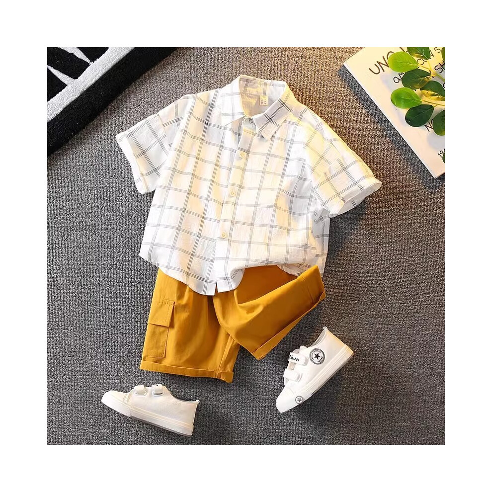 (StyleF)Ensemble chemise et short été garçon chic et léger motif blanc à carreaux pour 3 ans 8 à