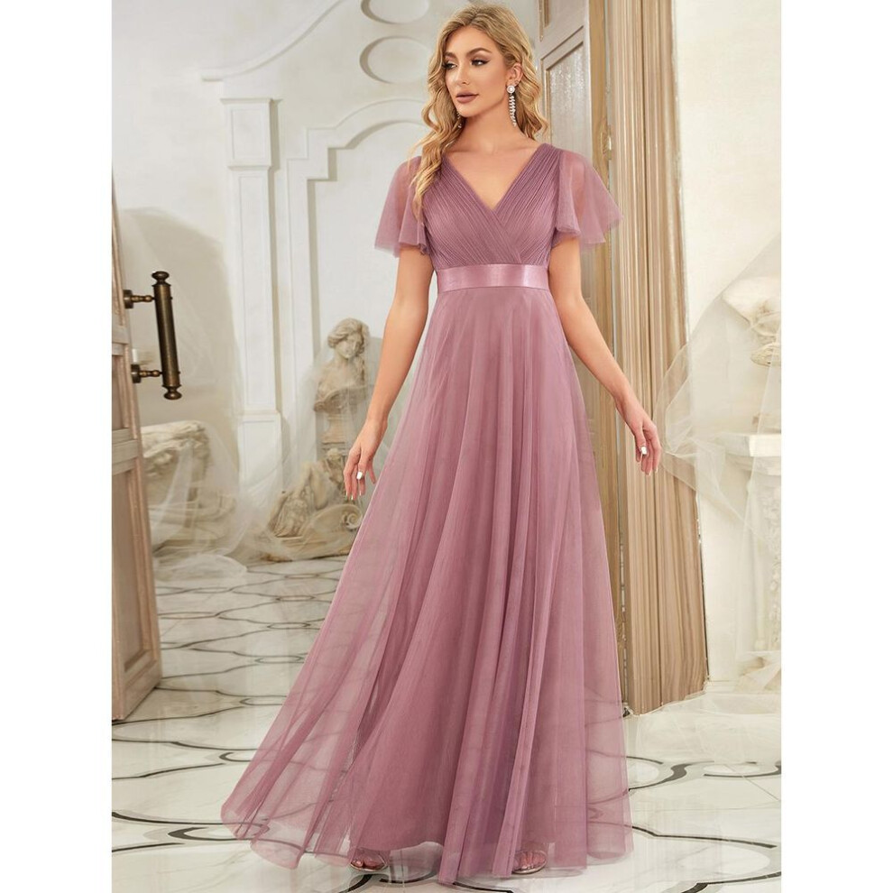 (orchid, XL) Ever-pretty Women&apos;s Double V-neck Empire Waist Front Wrap Bridesmaid Dresses