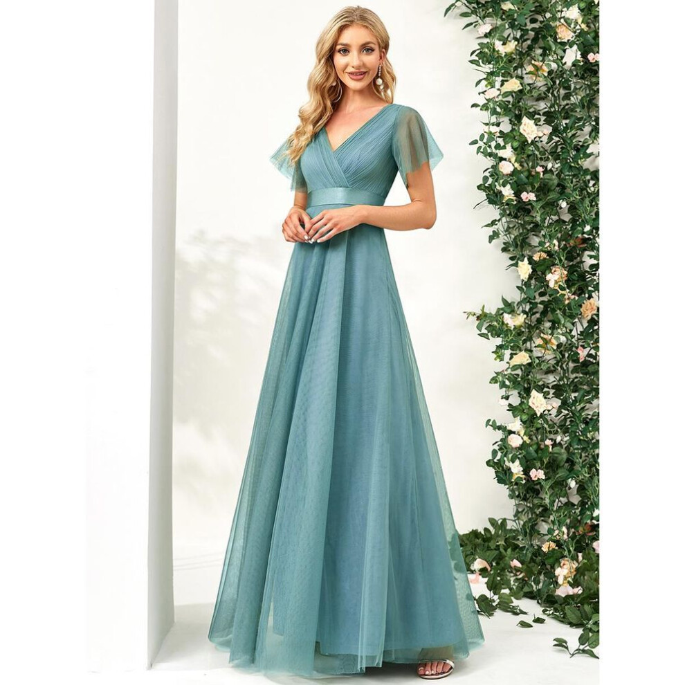 (moonstone blue, 8XL) Ever-pretty Women&apos;s Double V-neck Empire Waist Front Wrap Bridesmaid Dresses