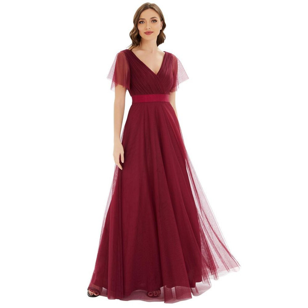 (burgundy, S) Ever-pretty Women&apos;s Double V-neck Empire Waist Front Wrap Bridesmaid Dresses