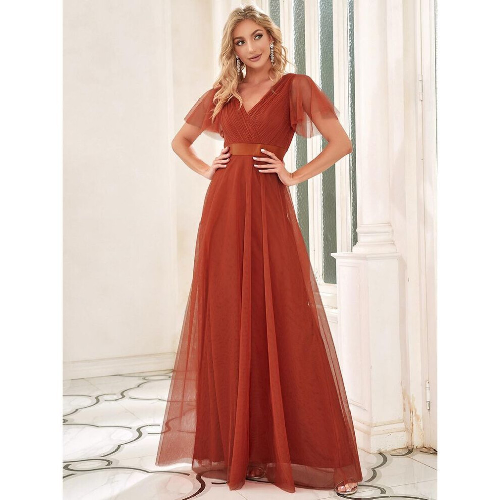 (burnt orange, 6XL) Ever-pretty Women&apos;s Double V-neck Empire Waist Front Wrap Bridesmaid Dresses