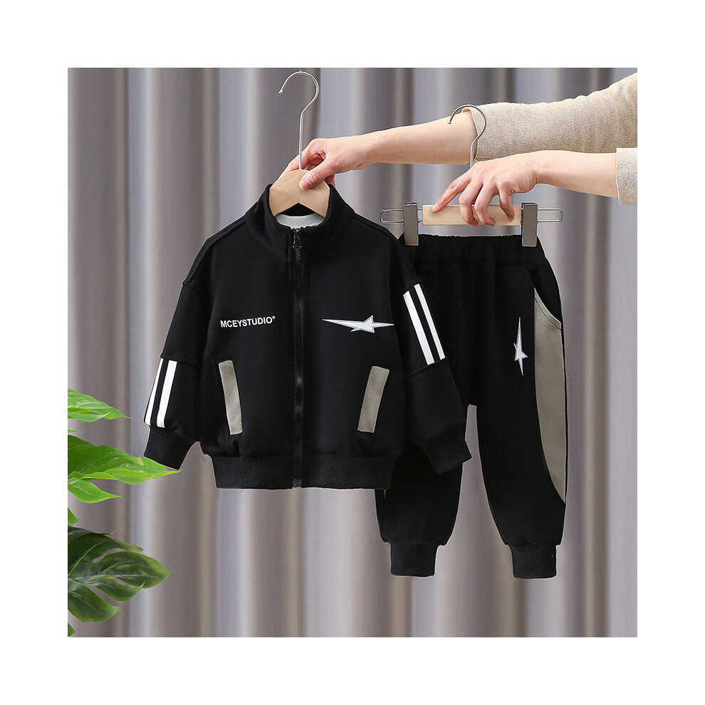 (Black,90cm)Ensemble de tenues de printemps élégantes garçons premium deux pièces vêtements de sport pour enfants âgés de 3 8 à