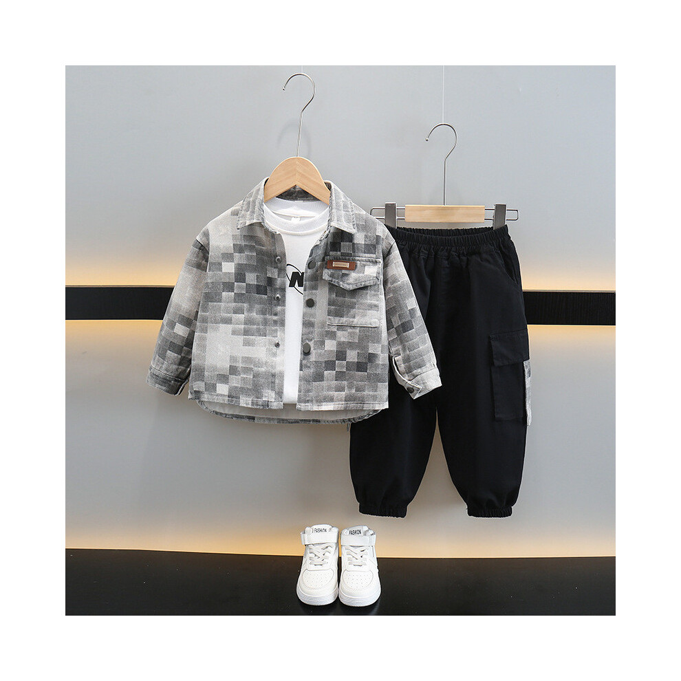 (Gray,150cm)Ensemble chemise et pantalon à carreaux manches longues enfant chic vêtements de printemps moderne garçon