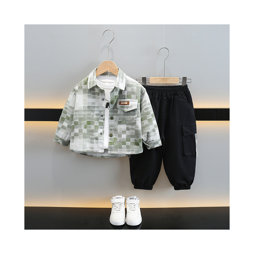 (Green,150cm)Ensemble chemise et pantalon à carreaux manches longues enfant chic vêtements de printemps moderne garçon