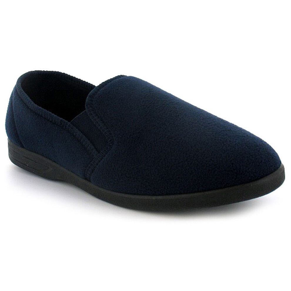 (8 (Adults')) New Mens/Gents Navy Fleece Upper Twin Gusset Fleece Slippers. UK Size