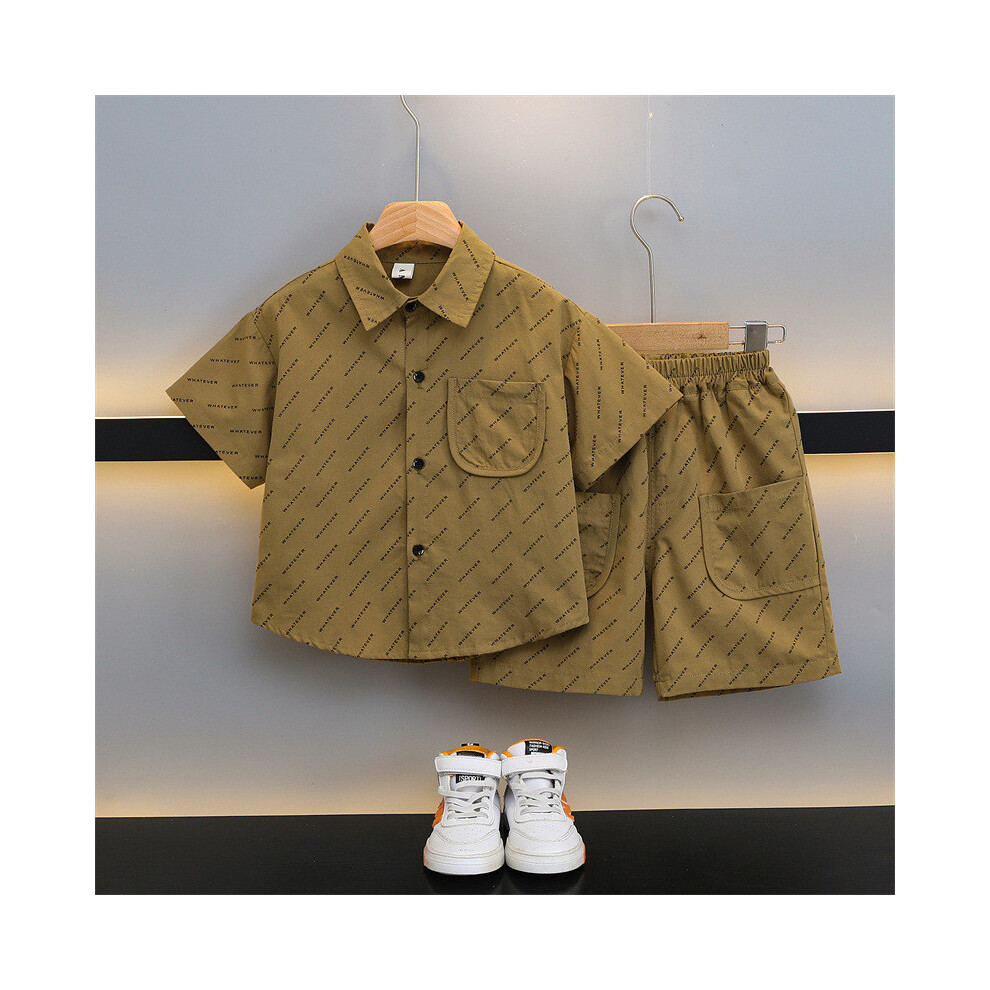 (Dark Khaki,90cm)Chemise et short tendance petit garçon manches courtes tenue légère été vêtement