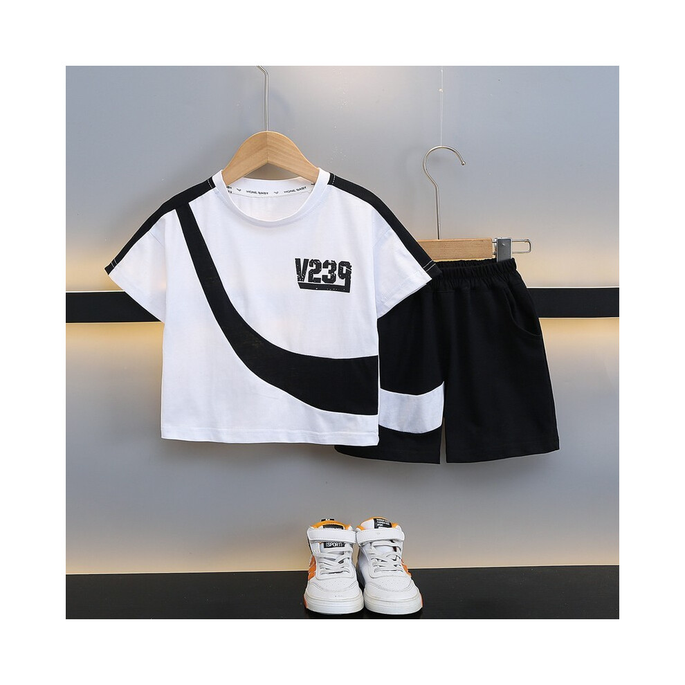 (White,100cm)Combinaison de sport d'été légère coton garçon chic deux pièces tenue pour garçon petit