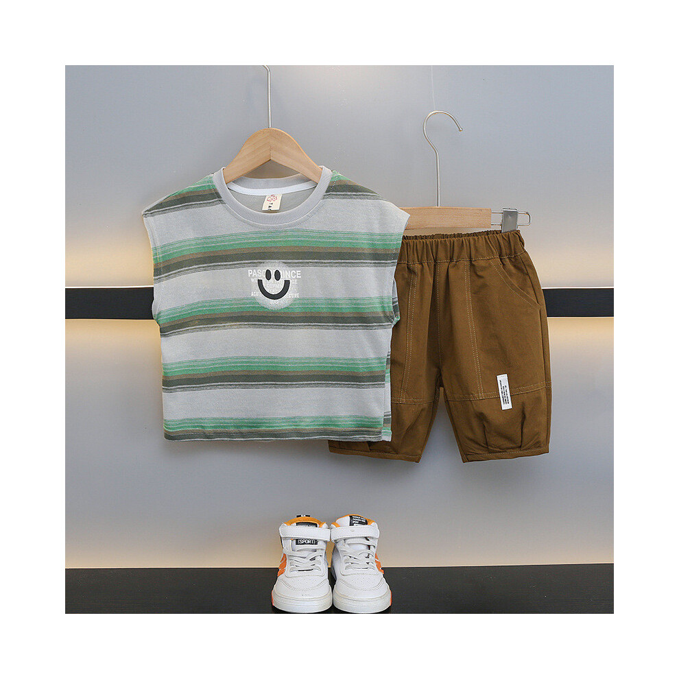 (Green,140cm)Ensemble vêtements été garçon à la mode comprenant haut sans manches rayé et short léger pour 3 à 8 ans