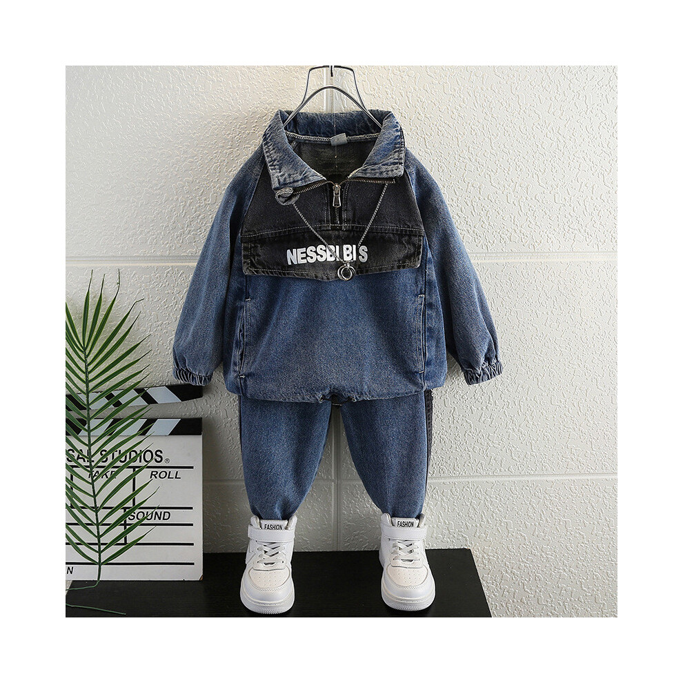 (StyleB)Combinaison de sport contemporaine garçon denim avec coton doux mélangé parfait pour printemps et saisons automne
