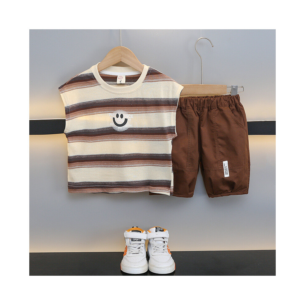 (Khaki,110cm)Ensemble vêtements d'été garçon à la mode comprenant haut sans manches rayé et short léger pour 3 8 ans à