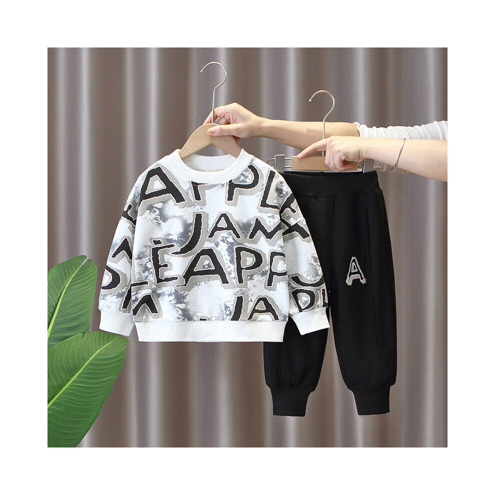 (Black,140cm)Ensemble pull en coton confortable printemps et automne deux pièces tendance garçon avec pantalon long pour enfants