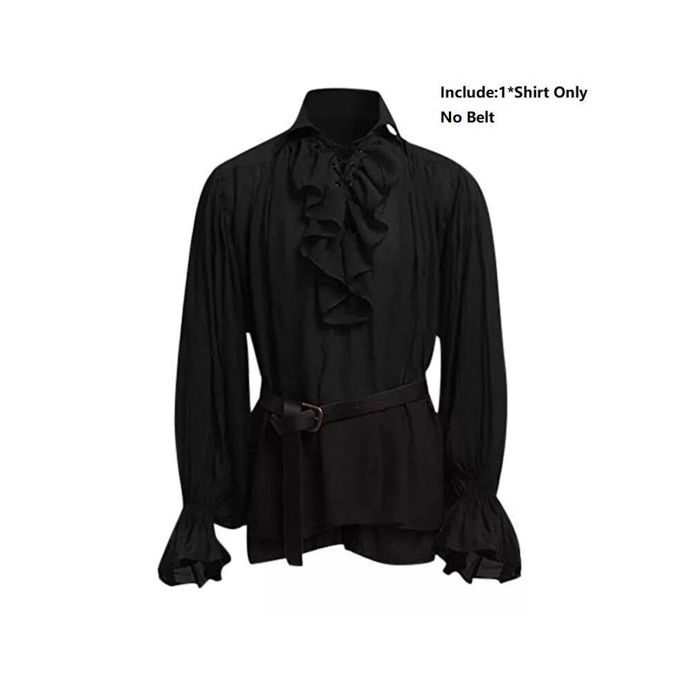 (Black(No Belt),M)Chemise homme médiévale Renaissance pirate 18ème duc manches longues Tshirt