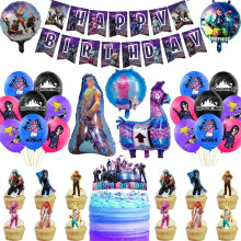 (1set-1, Other) Fortnite Balloons Happy Birthday Banner Party Decoration Alpaca Llama Disposable Tableware Shooting Game Ballons Cake Topper To
