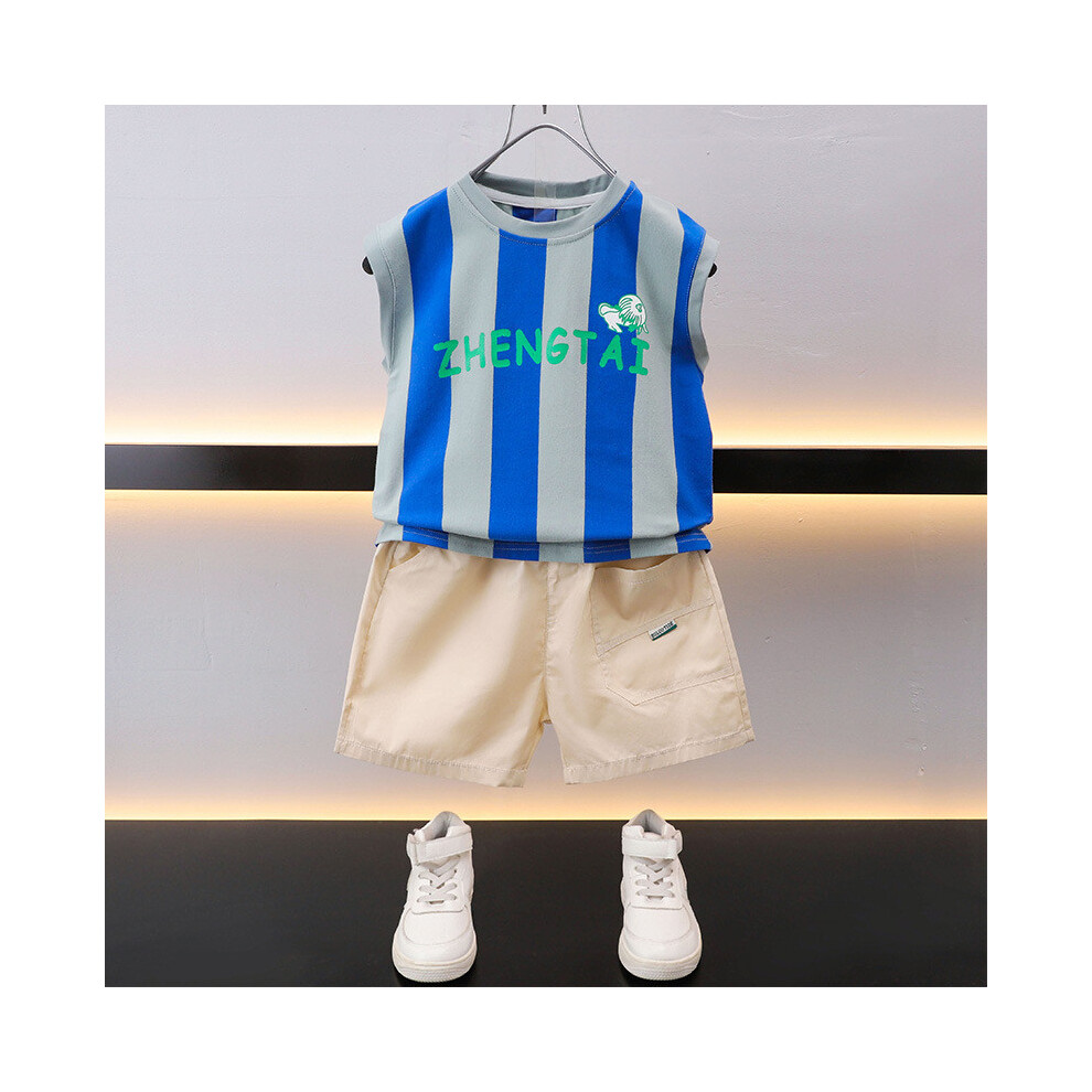 (Blue,140cm)Charmant ensemble de sports d'été garçon élégant haut coréen sans manches et short en coton doux