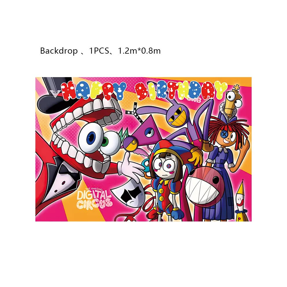 Etechmart (Backdrop - 1Pcs, Other) The Amazing Digital Circus Birthday Party Decoration Foil Latex Balloon For Kids Event Supplies Disposable Tableware Backdrop