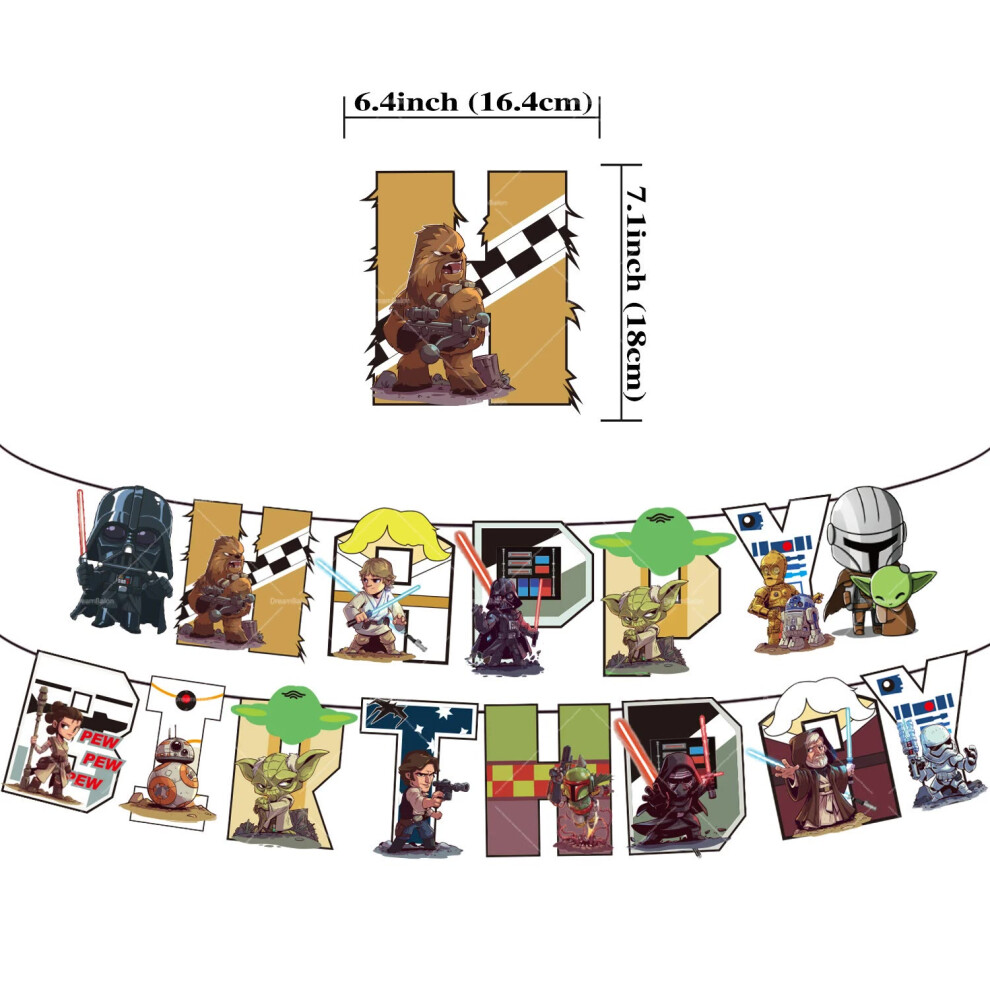 (1set Banner, Other) Disney Master Yoda Robot Balloons Star Wars Ballons Happy Birthday Party Banner Tableware Cake Topper Decorations Boys Kids Toy-image-OPC-PGZJPFK-NEW