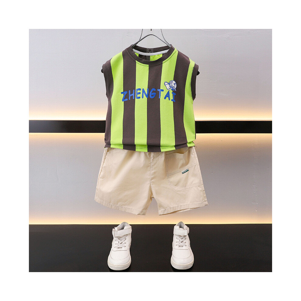 (Green,140cm)Charmant ensemble de sports d'été garçon élégant haut coréen sans manches et short en coton doux